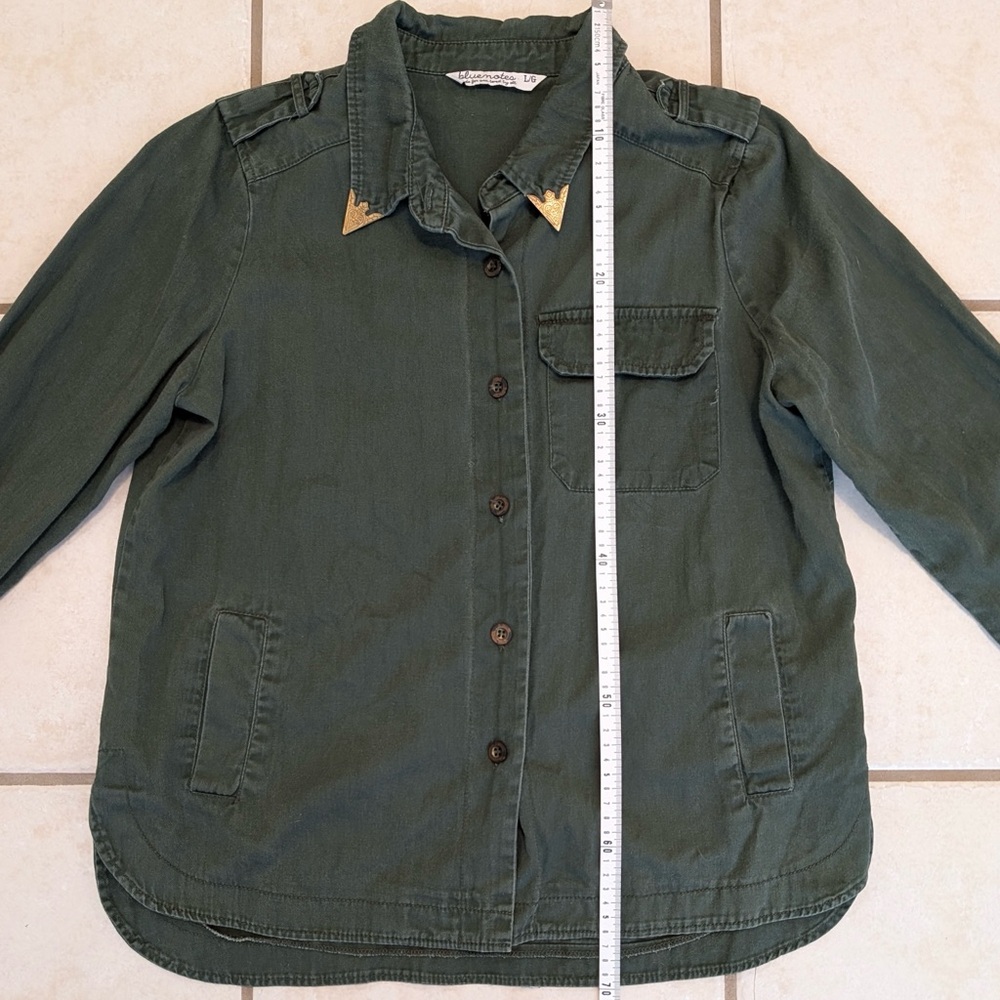100% Cotton Vintage Y2K Bluenotes Size Large Army Button Down Shirt w Gold Metal - Picture 10 of 15